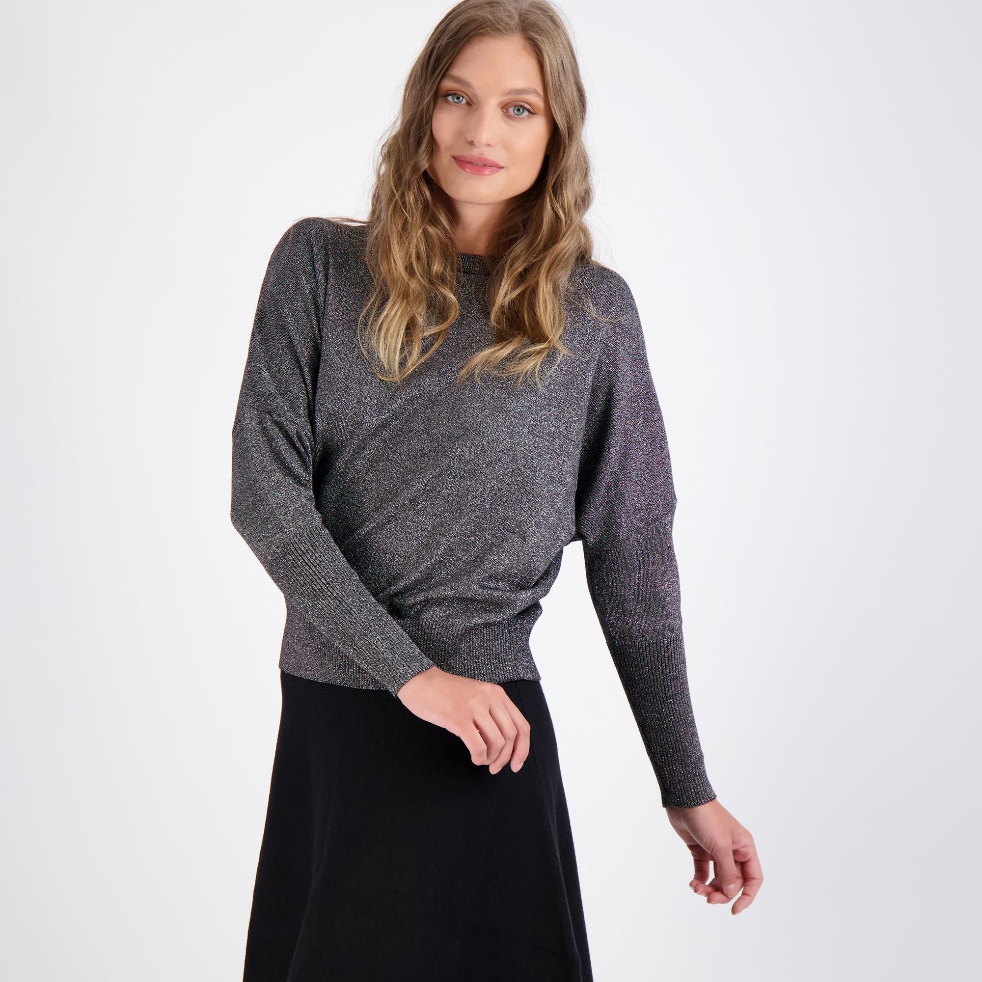 Bianco Nero Shimmer Knit Dolman Top-Top-Mementos