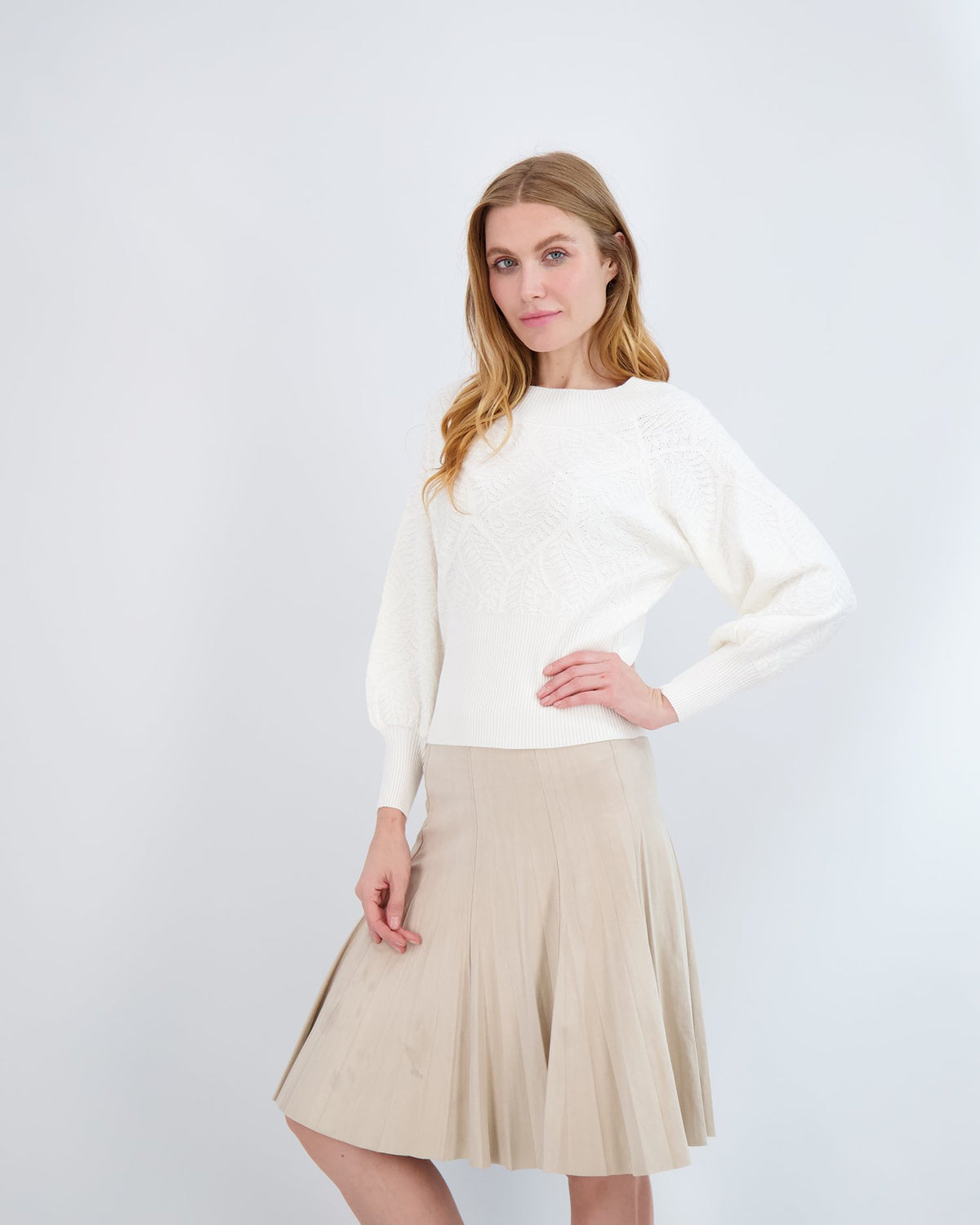 Bianco Nero Jacquard Knit Top-Sweater-Mementos