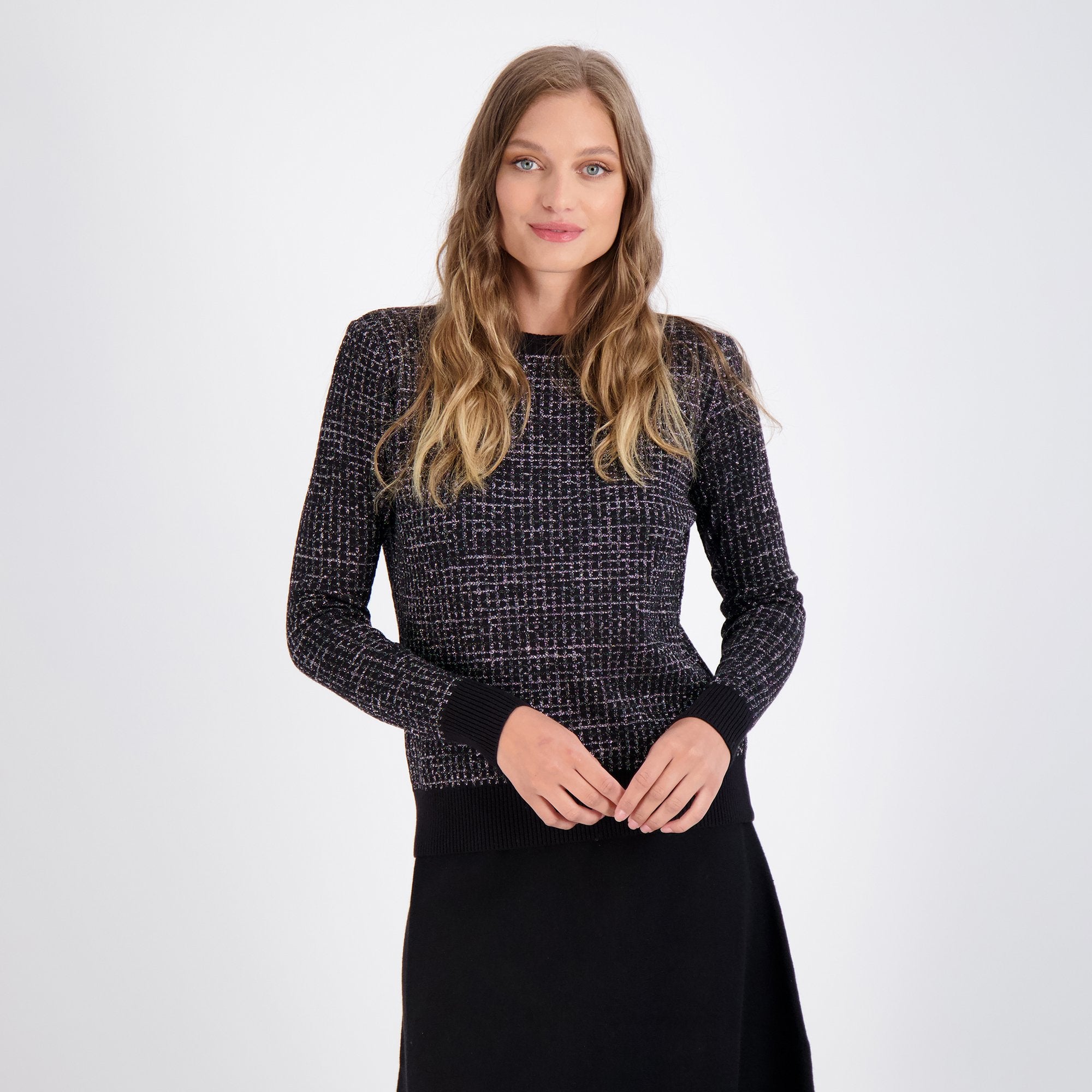 Bianco Nero Checker Shimmer Knit Top-Top-Mementos