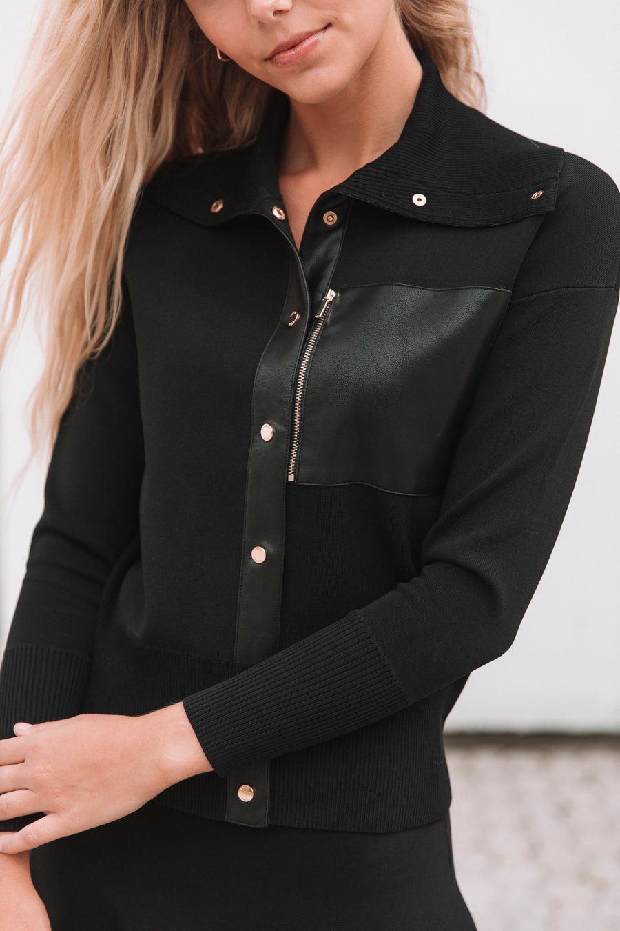 Aleeza Leather Pocket Cardigan
