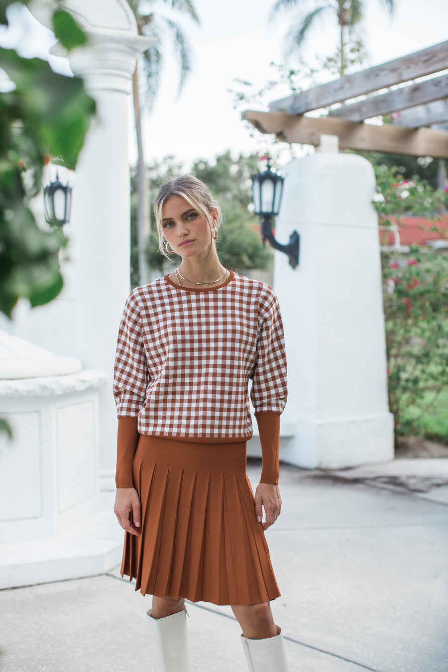 Aleeza Knit Checked Top