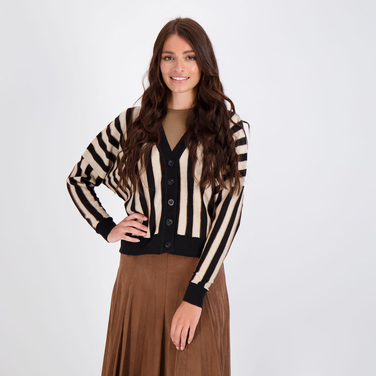 Bianco Nero Striped Dolman Cardigan-Cardigan-Mementos