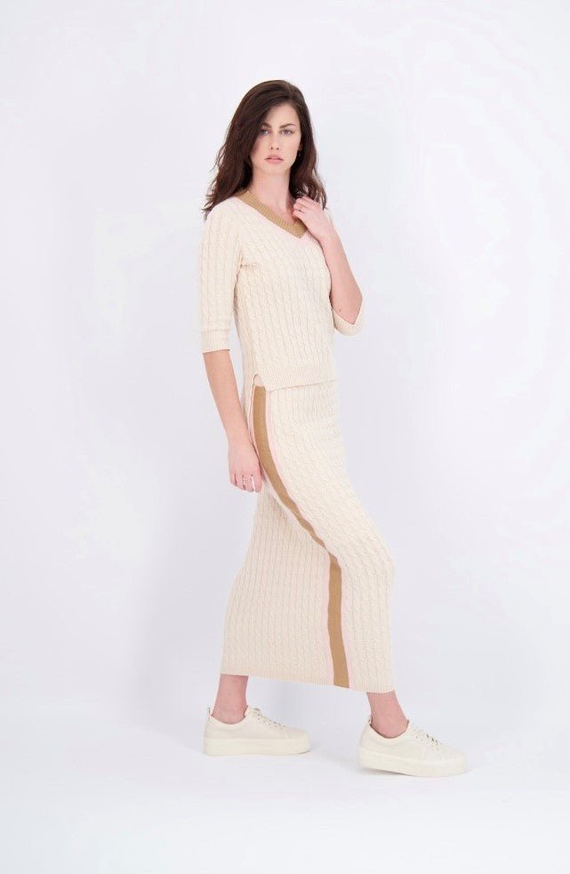 Profile Cable Knit Sport Stripe Sweater-Top-Mementos